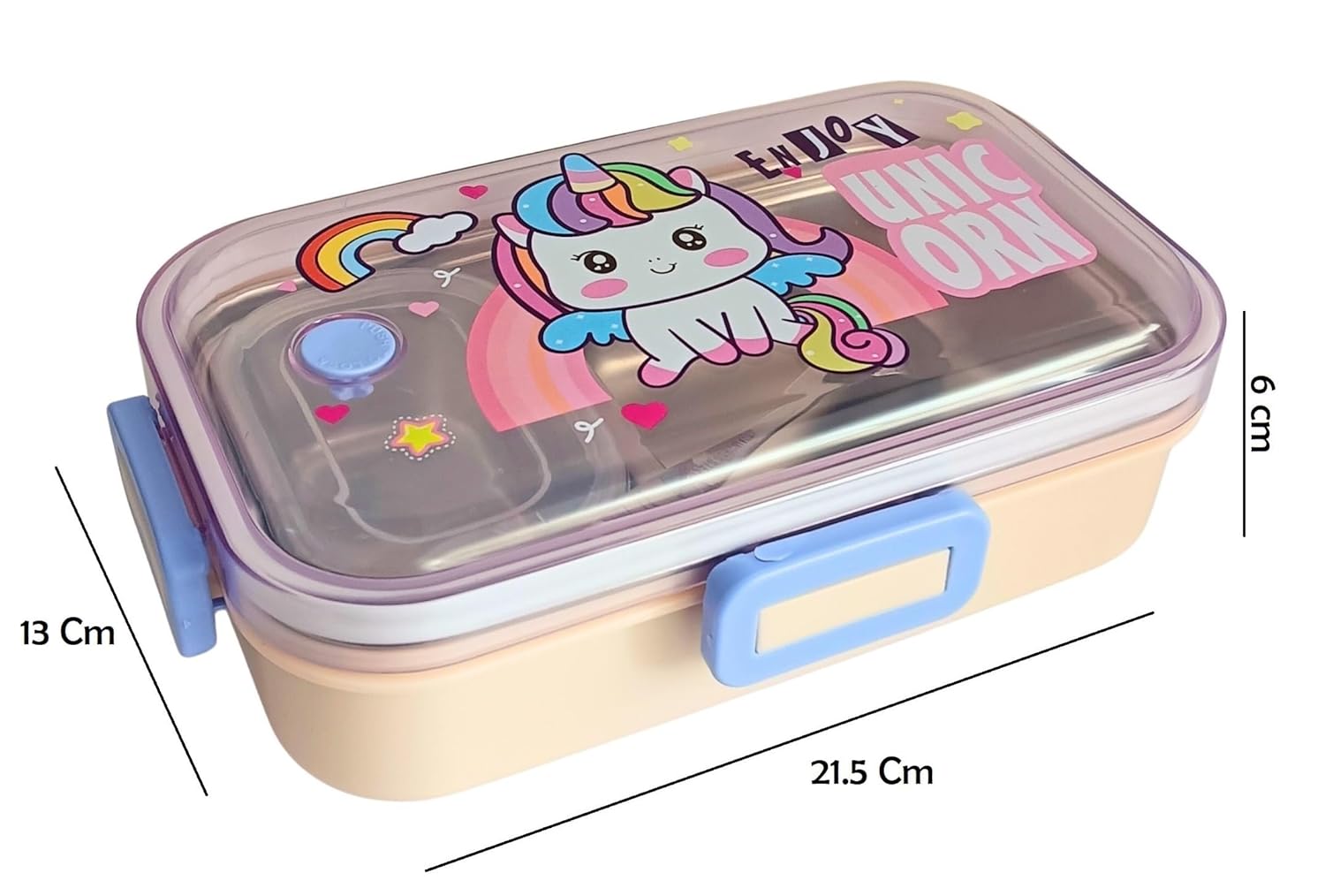 CuddleNest Pink Unicorn Kids Stainless Steel Lunch Box | 700ml + 100ml Soup Bowl | Leak-Proof | 4-Lock Design | Heat Insulation | Bento Tiffin for School, Picnics, Travel