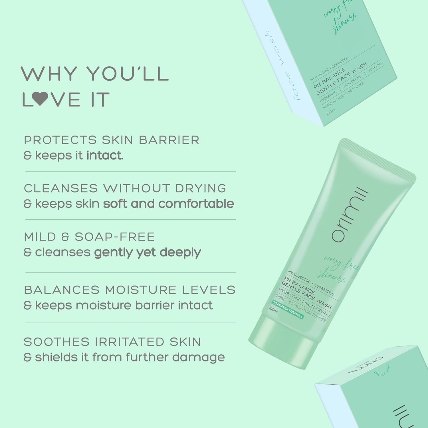 Orimii Face Wash: Hydrating & Gentle with Ceramides, Pregnancy Safe & pH Balanced