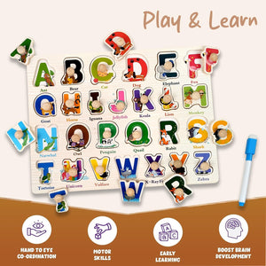 Wudly Wooden Alphabet Puzzle Board with Whiteboard for Kids - The Mom Store