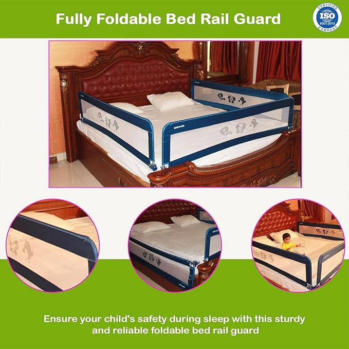 SAFE-O-KID® Fully Foldable Bed Rail Guard- Blue (5FT/152CM), Pack of 2