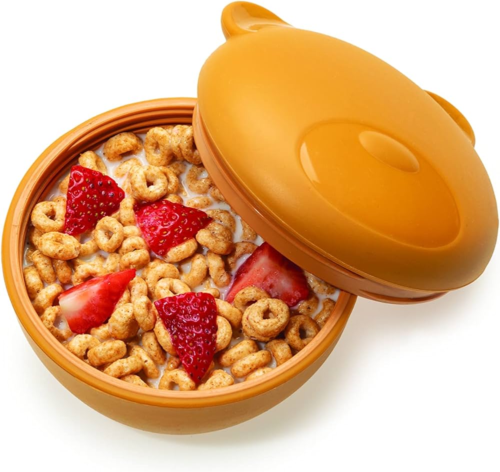 Melii Silicone Bowl with Lid & Utensils- Bear Brown