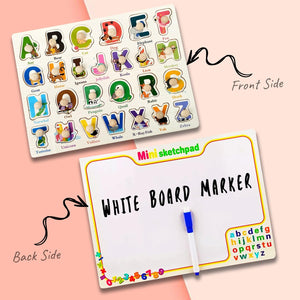 Wudly Wooden Alphabet Puzzle Board with Whiteboard for Kids - The Mom Store
