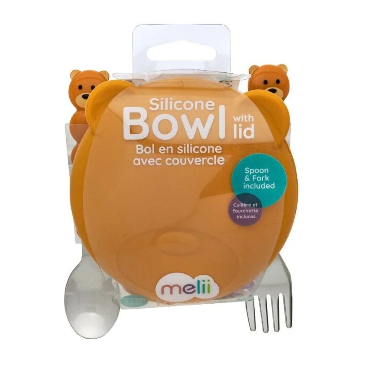 Melii Silicone Bowl with Lid & Utensils- Bear Brown