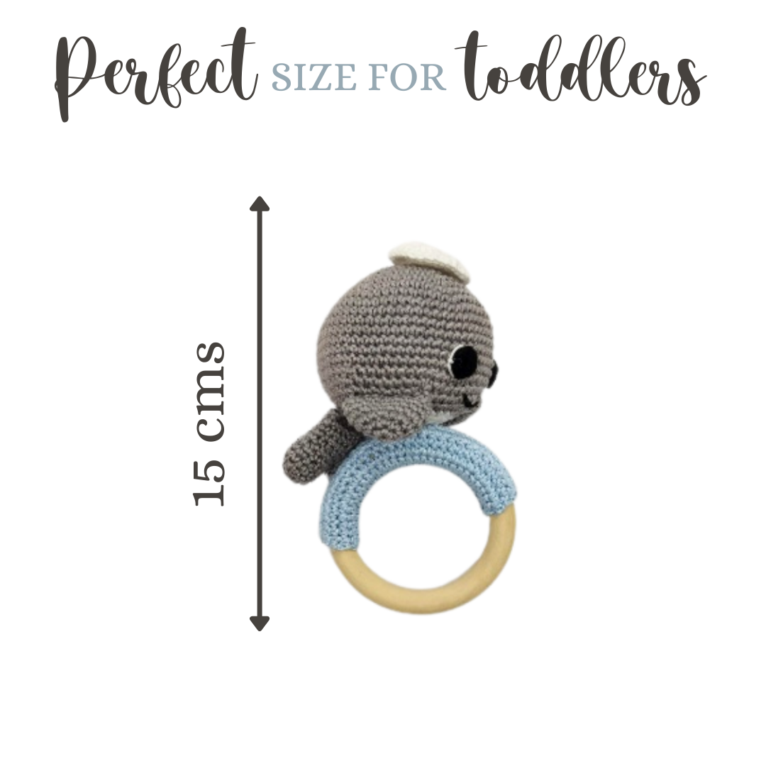 Happy Threads | Soft Handmade Crochet Dolphin Rattle for Infants