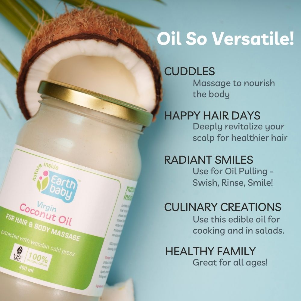 EarthBaby 100% Certified Natural Virgin Coconut Oil, Wood Cold Pressed- 275ml