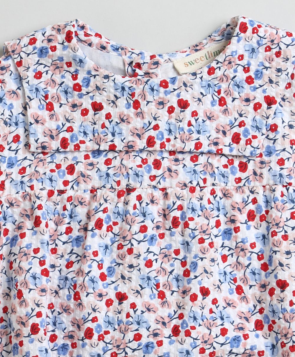 Sweetlime By AS Red & Blue Floral Print Organic Cotton Bodysuit