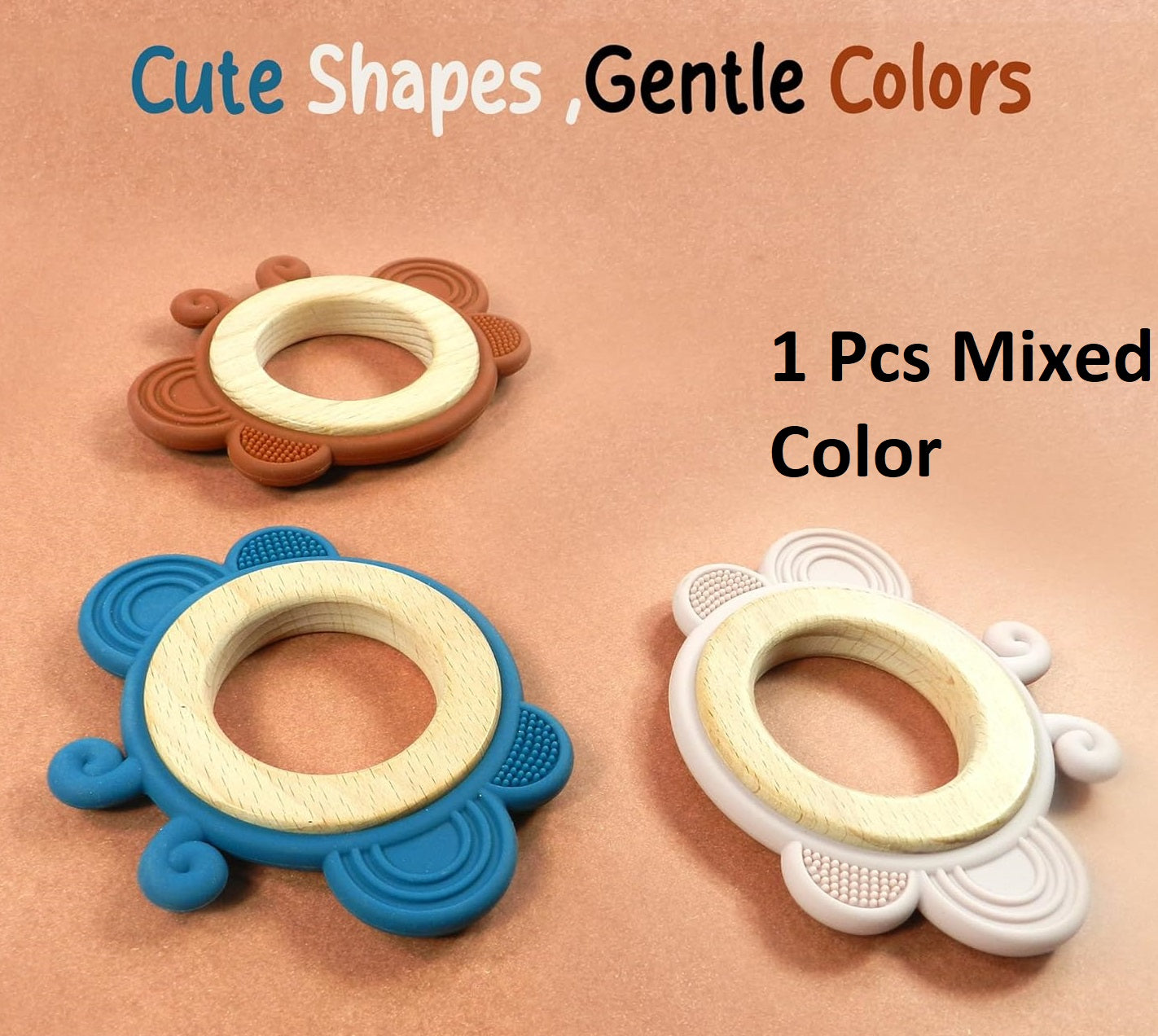 Playbox Wooden Butterfly BPA Free Silicone Baby Teether Gums in Assorted Colors