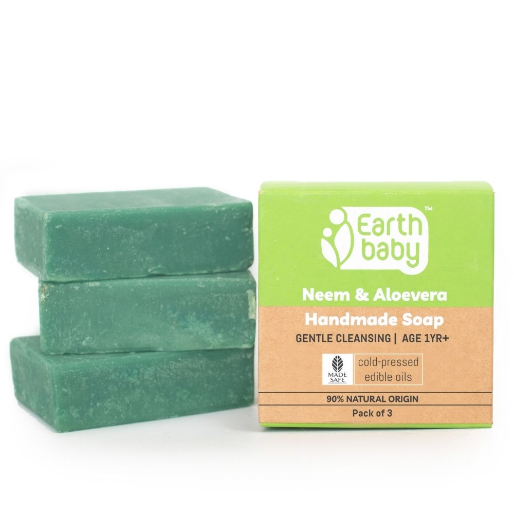 Earthbaby Handmade Neem & Aloevera bath soap, 90% Natural origin (3 x 100 g)