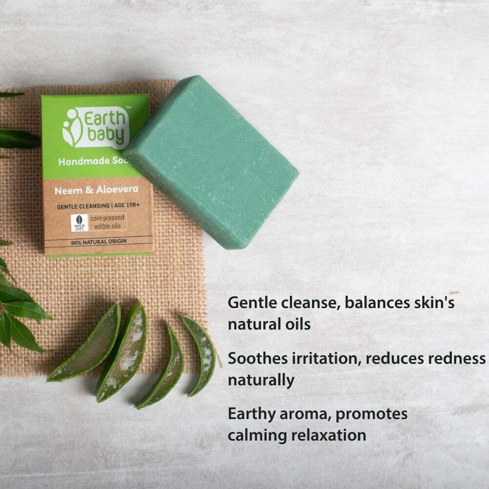 Earthbaby Handmade Neem & Aloevera bath soap, 90% Natural origin