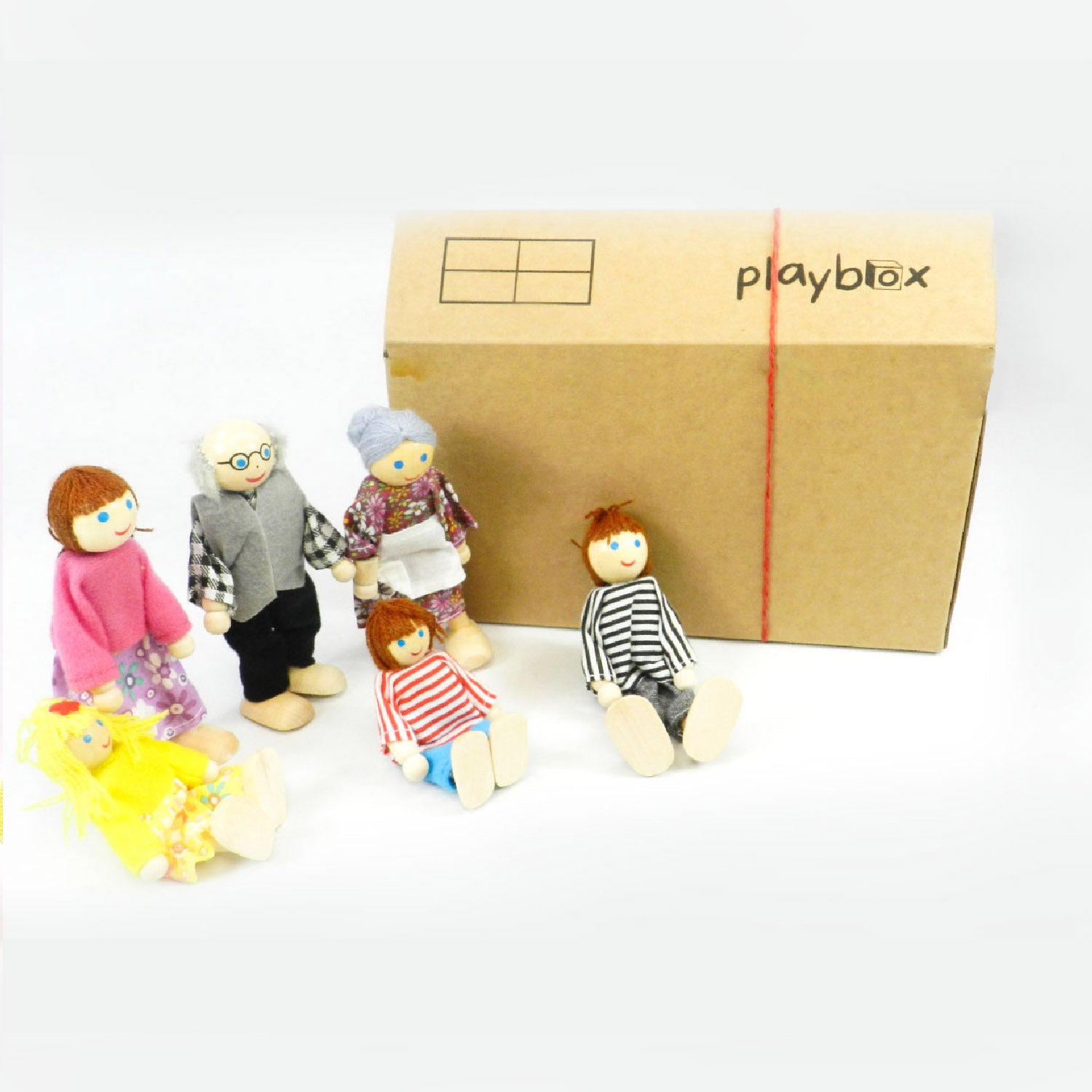 Playbox Wooden Figure Pop's Family Dolls Pretend Play Toy Set For Children Kids