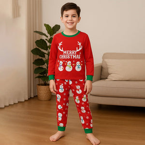 9 - 13 Yrs, Red 3Snowman soft Cotton Kids Christmas Nightsuit - 9 Years Nightsuits