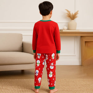 9 - 13 Yrs, Red 3Snowman soft Cotton Kids Christmas Nightsuit - 9 Years Nightsuits
