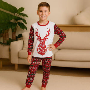 9 - 13 Yrs, Red Antlers soft Cotton Kids Christmas Nightsuit - 9 Years Nightsuits