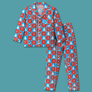 9 - 13 Yrs, Turquoise Snowman Checkered soft Cotton Kids Christmas Nightsuit - 9 Years Nightsuits
