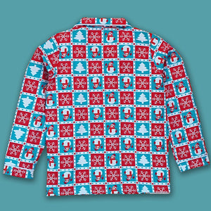 9 - 13 Yrs, Turquoise Snowman Checkered soft Cotton Kids Christmas Nightsuit - 9 Years Nightsuits