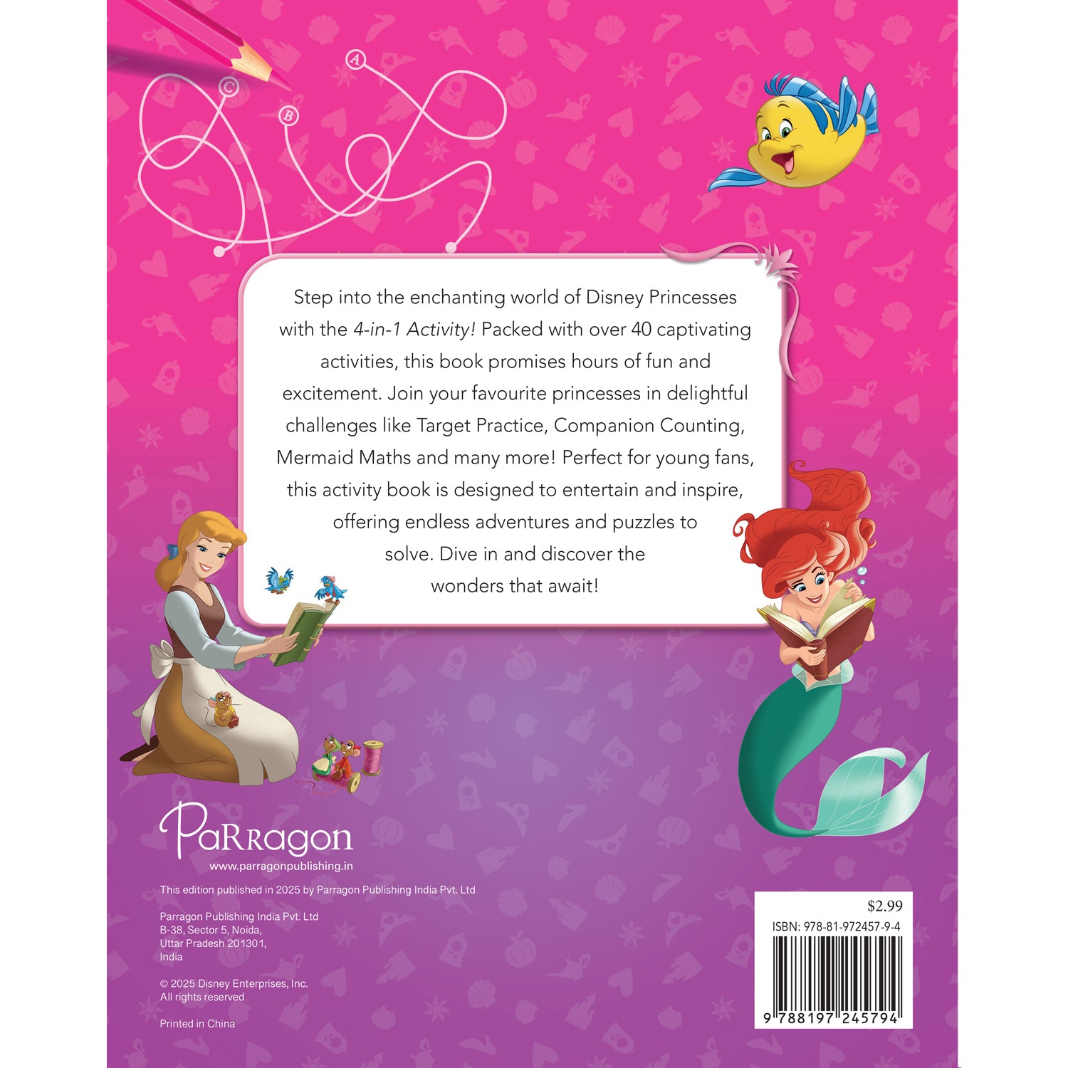 Parragon Publishing Disney Princess: 4-in-1 Activity Book Puzzles, Coloring, Games, and More