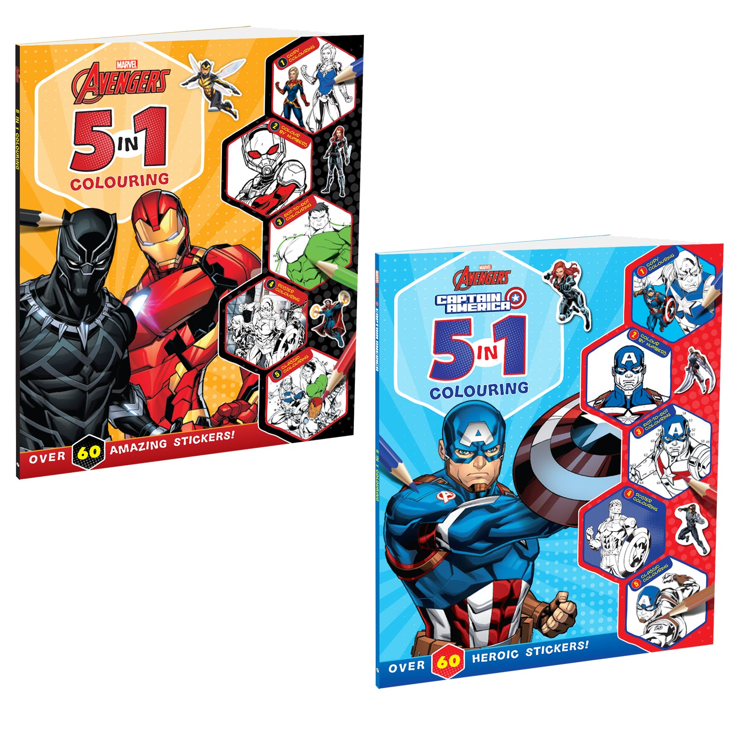 Parragon Publishing Marvel 5-in-1 Avengers and Captain America Pack of 2 Colouring Books