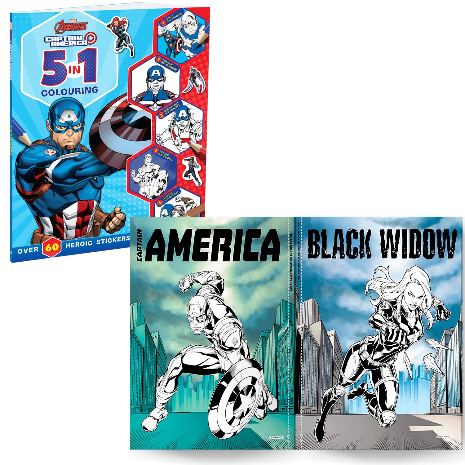 Parragon Publishing Marvel 5-in-1 Avengers and Captain America Pack of 2 Colouring Books