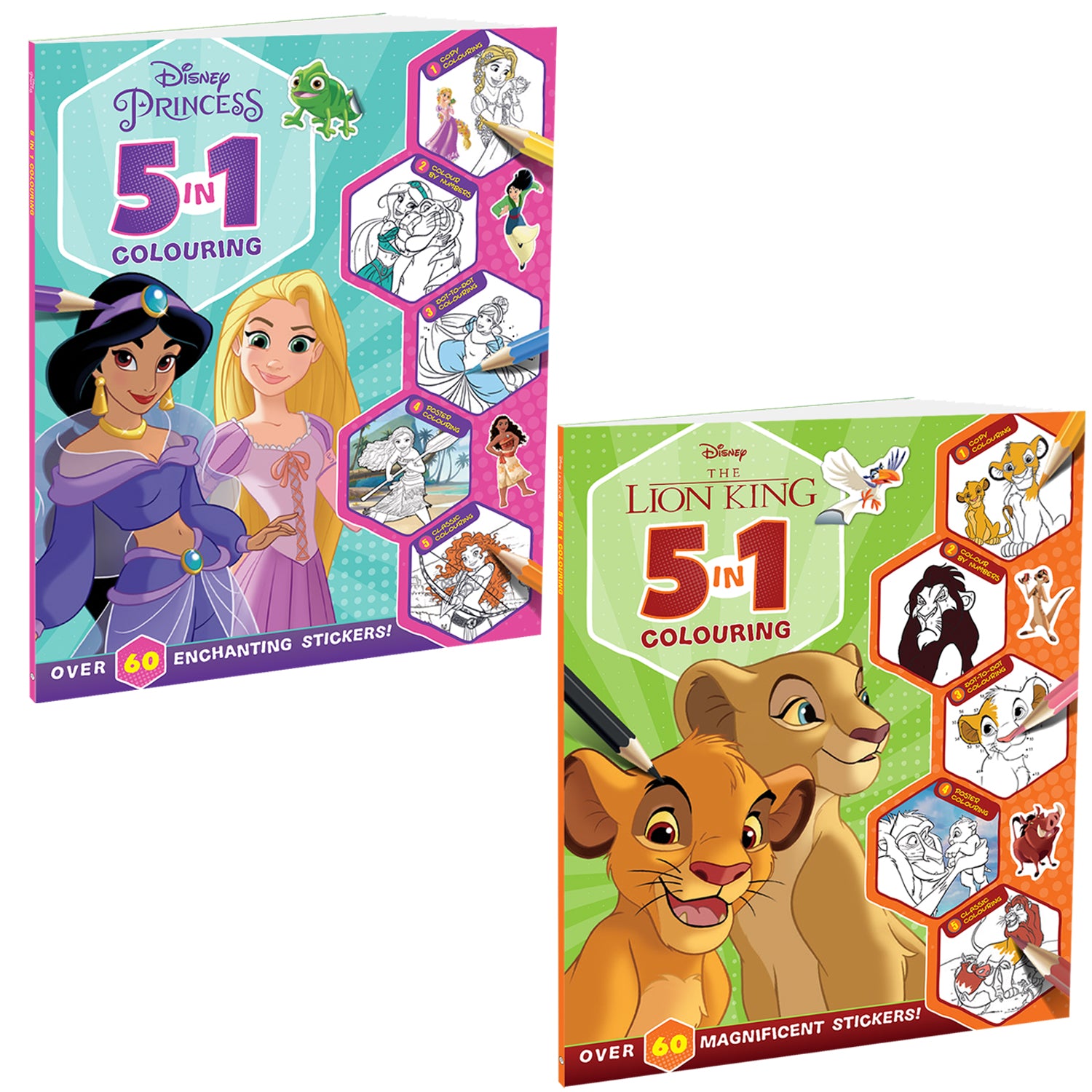 Parragon Publishing Disney 5-in-1 The Lion King and Princess Pack of 2 Colouring Books