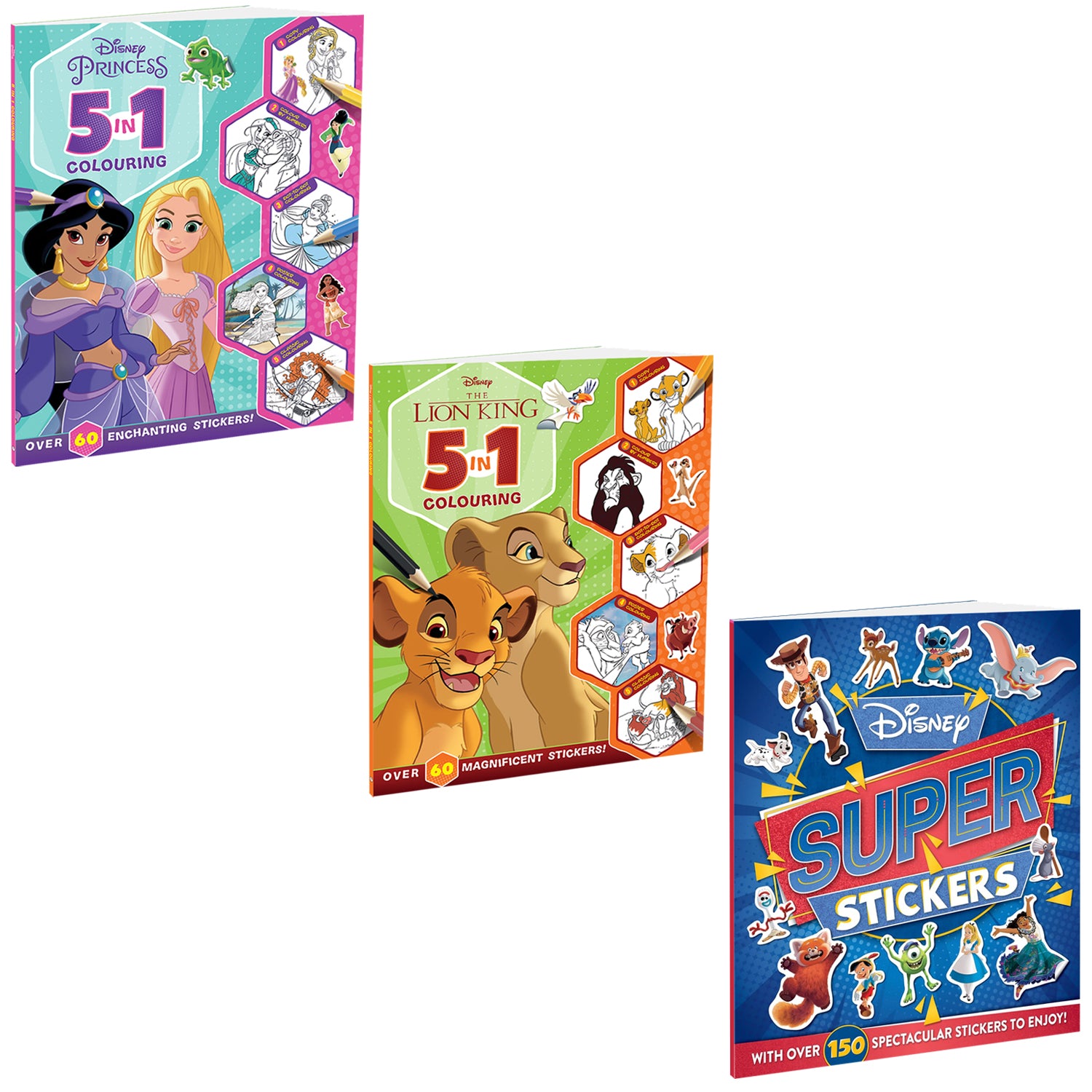 Parragon Publishing The Lion King and Princess 5-in-1 Pack of 3 Sticker and Colouring Book