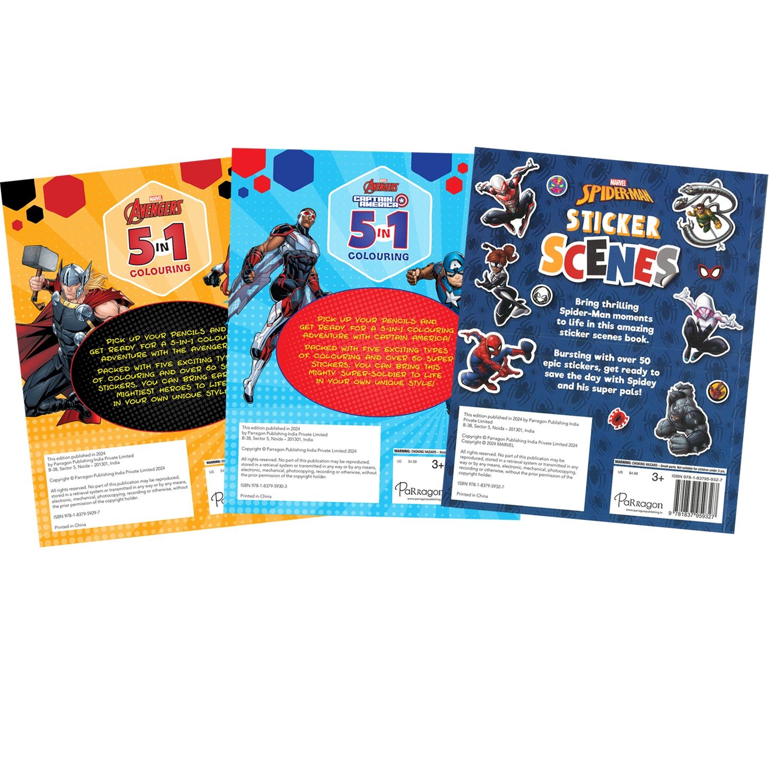 Parragon Publishing Marvel Avengers Stickers and 5-in-1 Colouring Pack of 3 Books