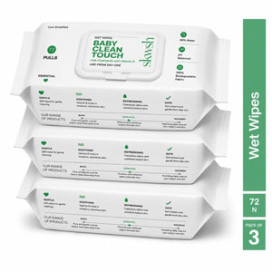 99% Pure Water Baby Clean Touch Wipes - Pack of 3 (72 Pulls) - Baby Skincare