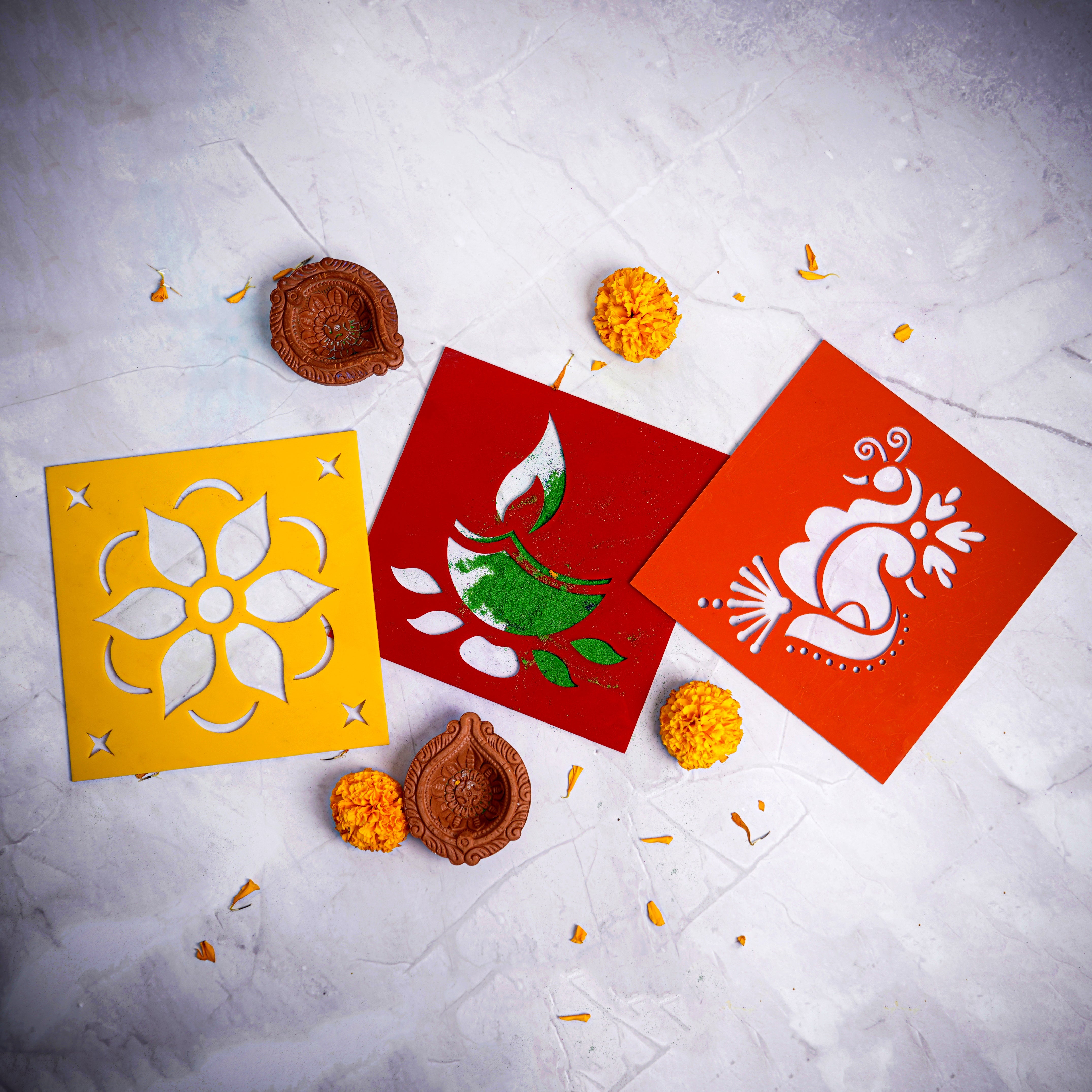 iLearnNgrow ilearnngrow Diwali DIY Rangoli Kit - Set Of Three Stencil