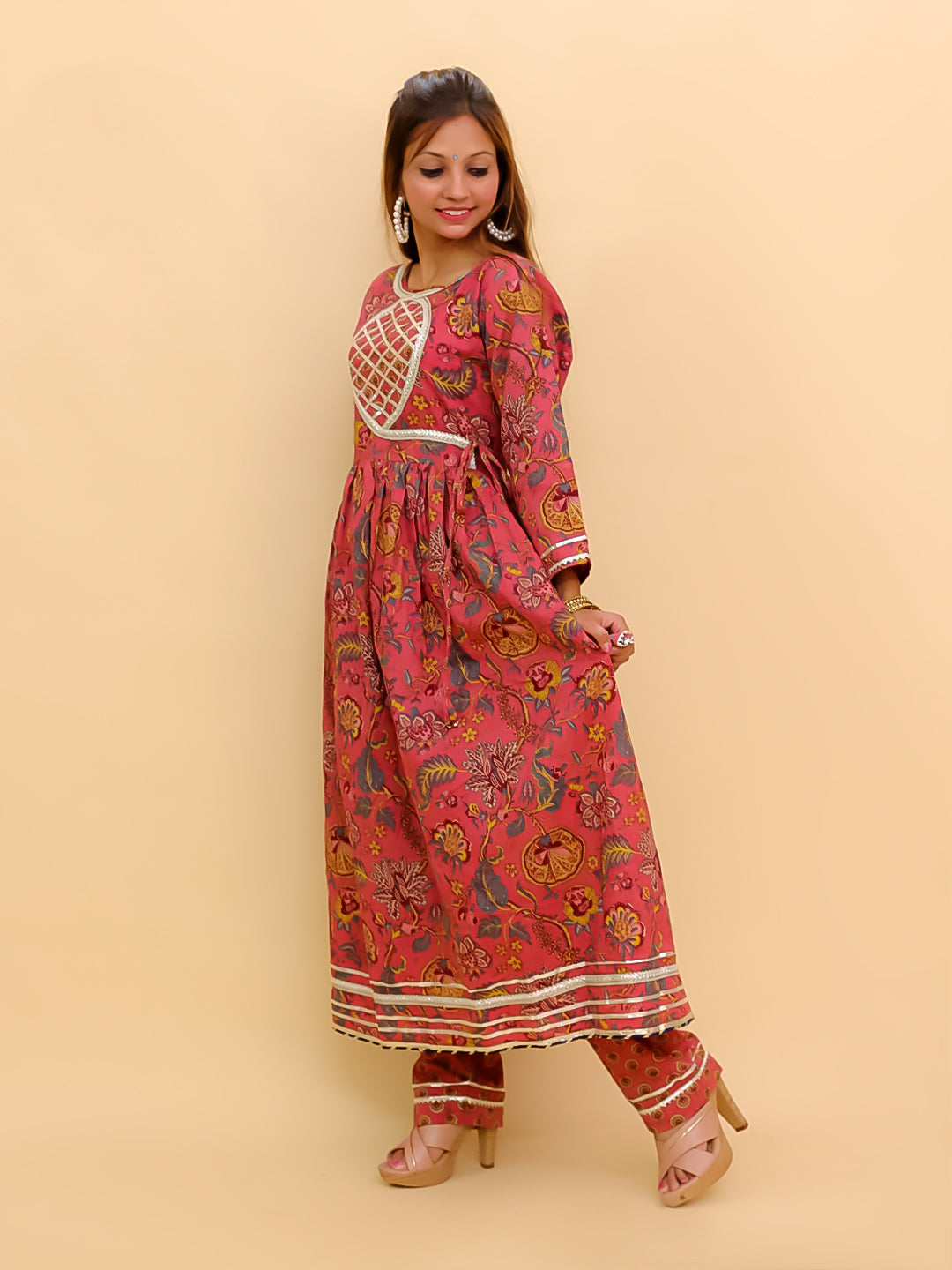Twinning Combo-Aangan Aabha Womens Kurta Set with Girls Anarkali Sharara Set