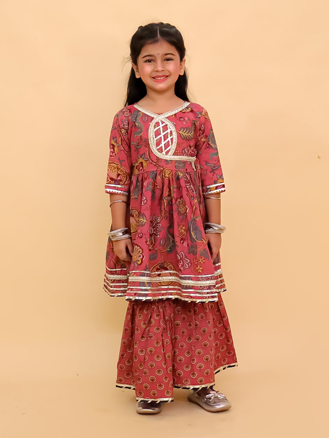 Twinning Combo-Aangan Aabha Womens Kurta Set with Girls Anarkali Sharara Set