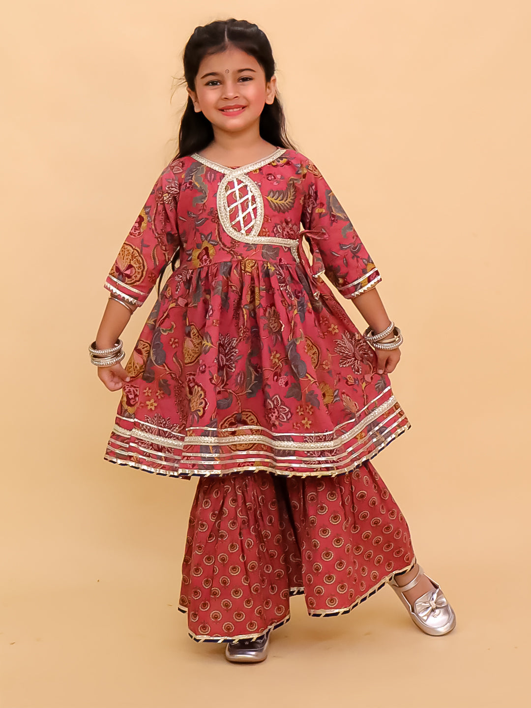Twinning Combo-Aangan Aabha Womens Kurta Set with Girls Anarkali Sharara Set