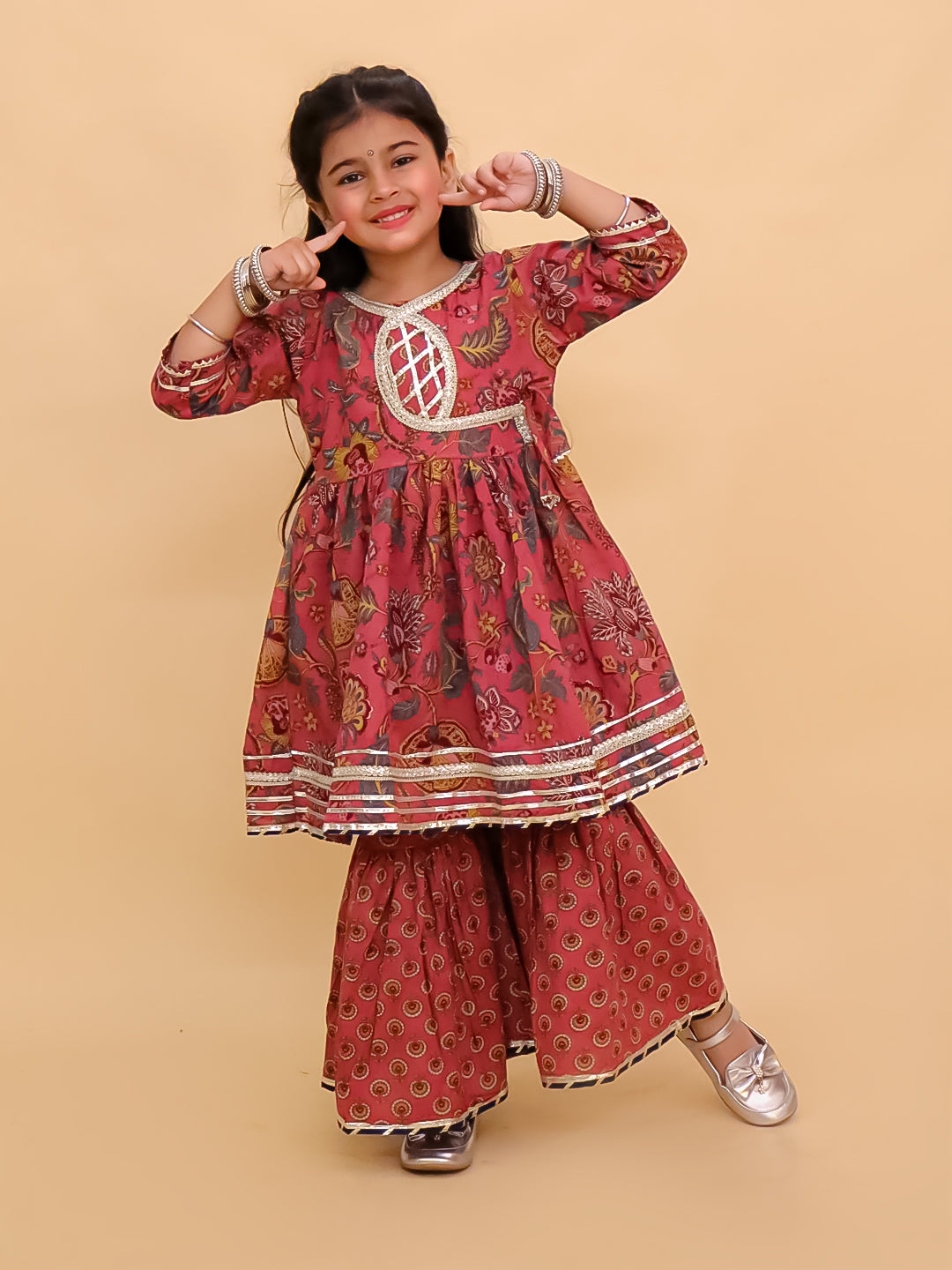Twinning Combo-Aangan Aabha Womens Kurta Set with Girls Anarkali Sharara Set