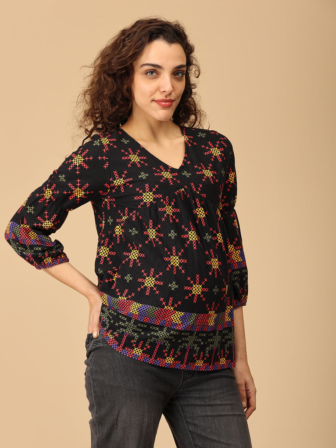 Artistry in Black Maternity and Nursing Top