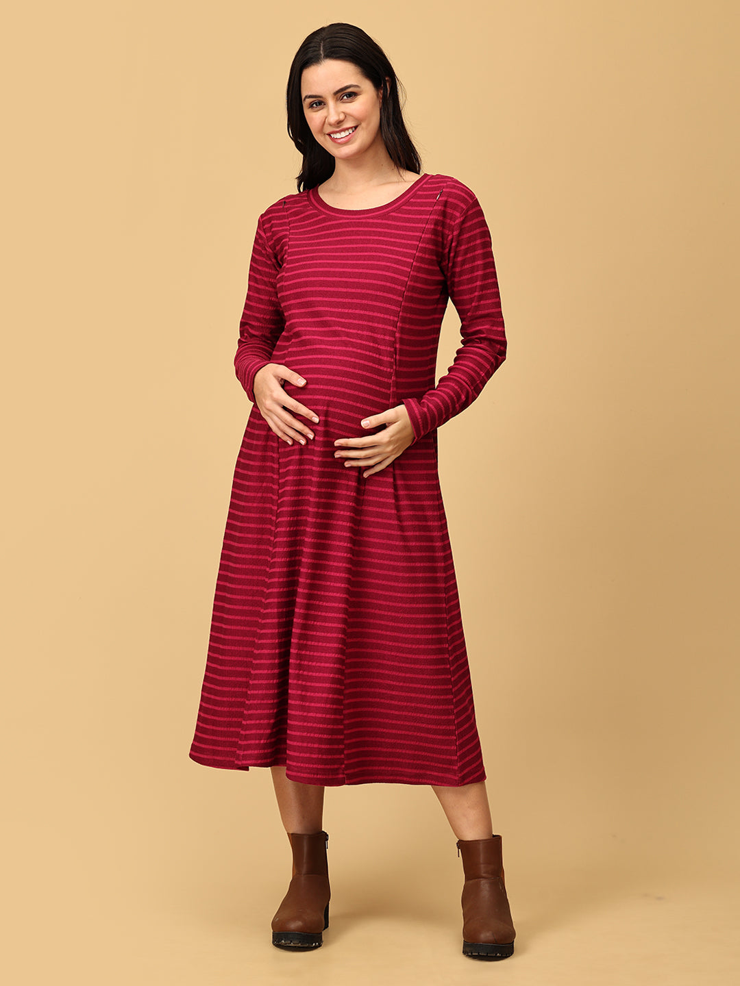 Aurora Berry-alis Ribbed Maternity and Nursing Dress