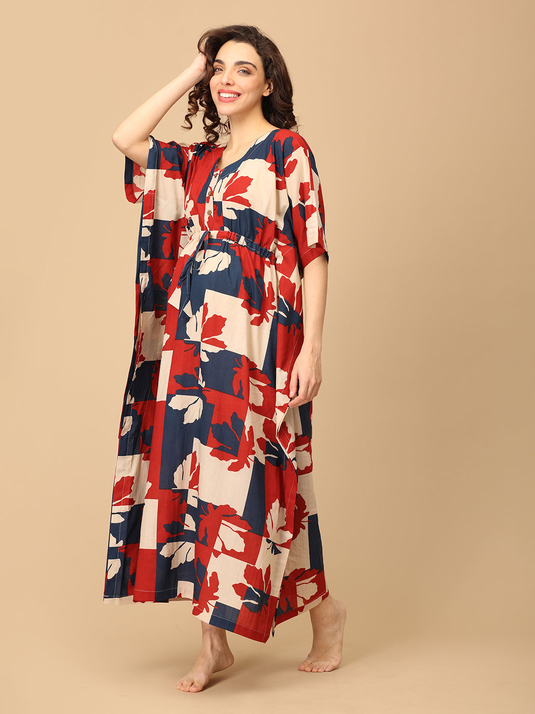 Autumn in Two Tones Maternity and Nursing Kaftan Nighty