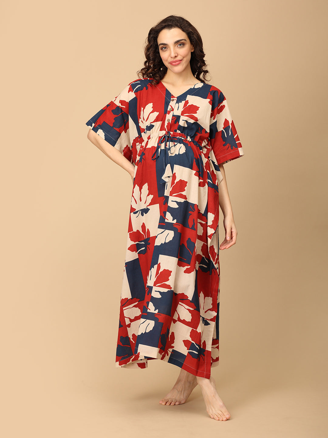 Autumn in Two Tones Maternity and Nursing Kaftan Nighty