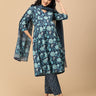 Front pose wearing Azure Grace maternity and nursing kurta set with dupatta – blue floral print