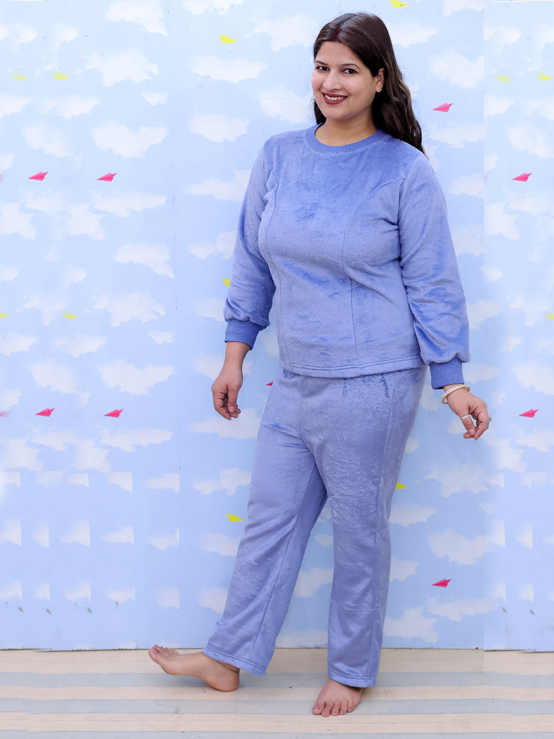 Twinning Combo: Blue Snuggles Womens and Kids Fleece Co-ord Sets