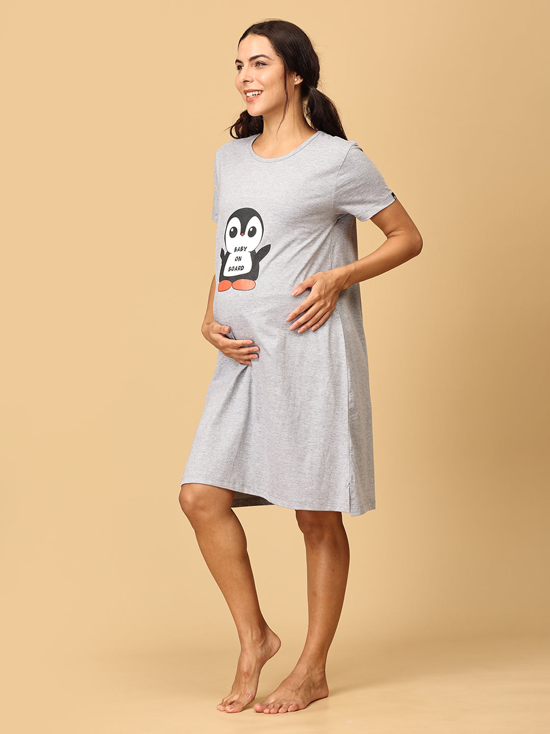 Combo Of Pregasaurus & Baby On Board Maternity T-Shirt Dress