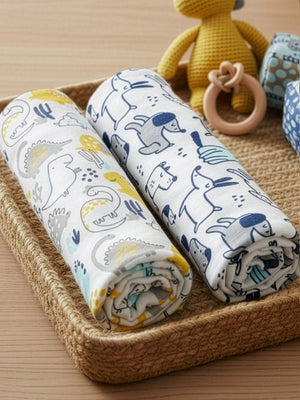 Baby Swaddle Wrap Combo- Dino Forest & Cute Puppy - The Mom Store