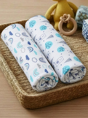 Baby Swaddle Wrap Combo- Happy Rainbow & Blue Forest - The Mom Store