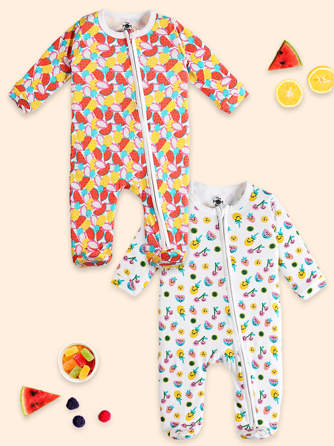 Baby Zipper Romper Combo Of 2: Fruitilicious-Berry Bites