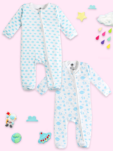 Baby Zipper Romper Combo Of 2: Happy Cloud-Out Of World