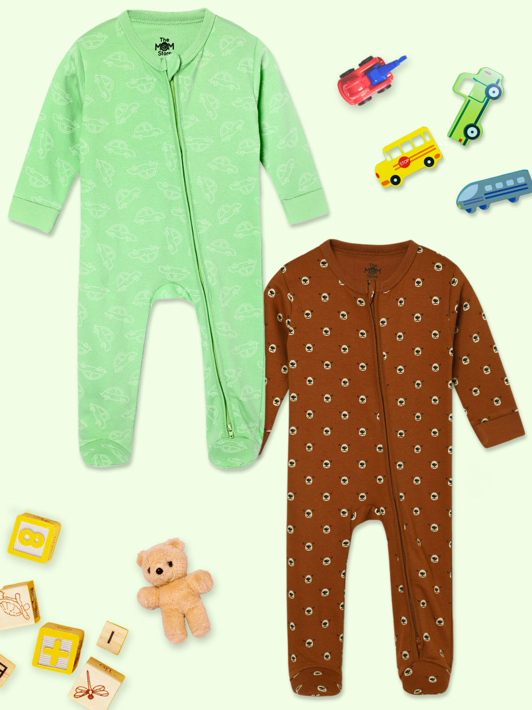 Baby Zipper Romper Combo Of 2: Vrrom Vrrom-Beary Best