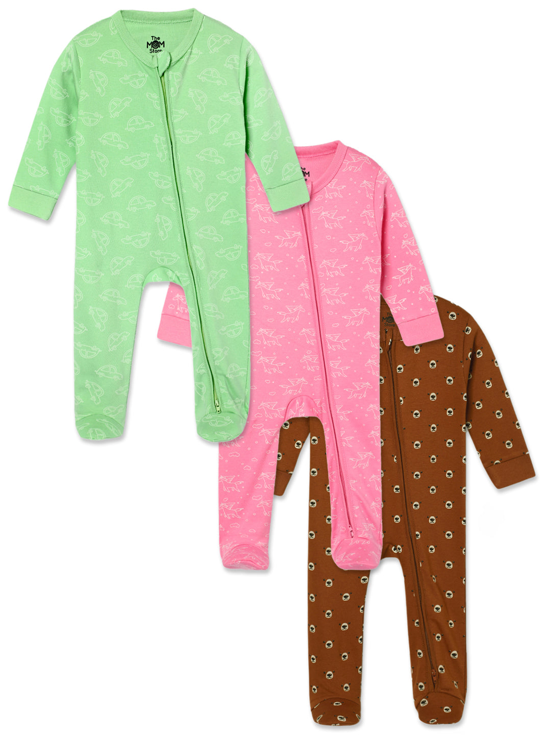 Baby Zipper Romper Combo Of 3: Vrrom Vrrom-Beary Best-Fairyland