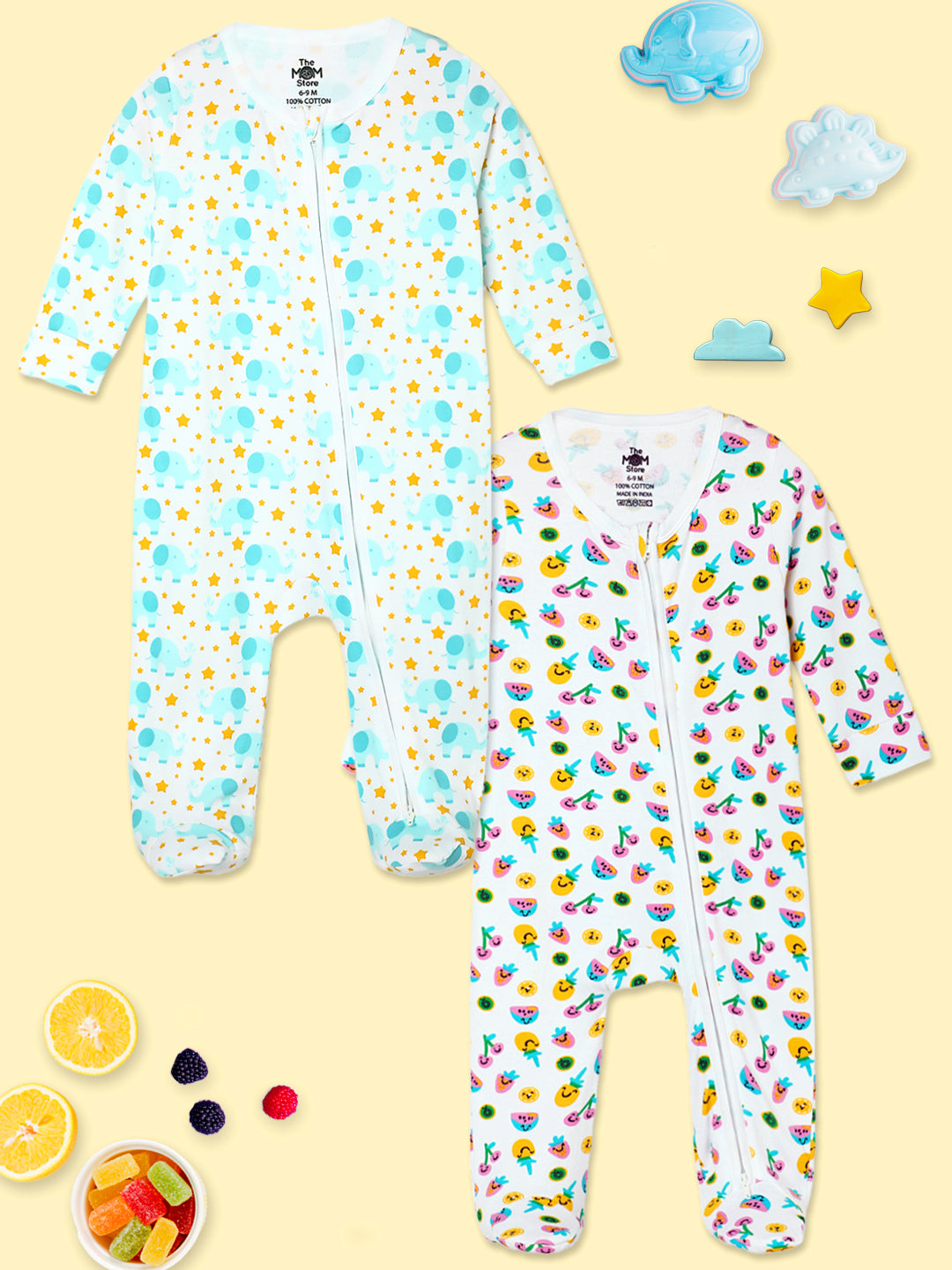 Baby Zipper Romper Combo of 2 Elephantastic-Berry Bites