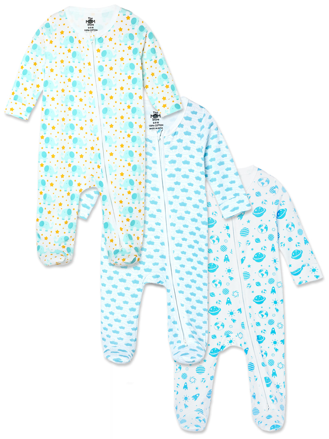 Baby Zipper Romper Combo of 3: Elephantastic-Happy Cloud-Out Of World