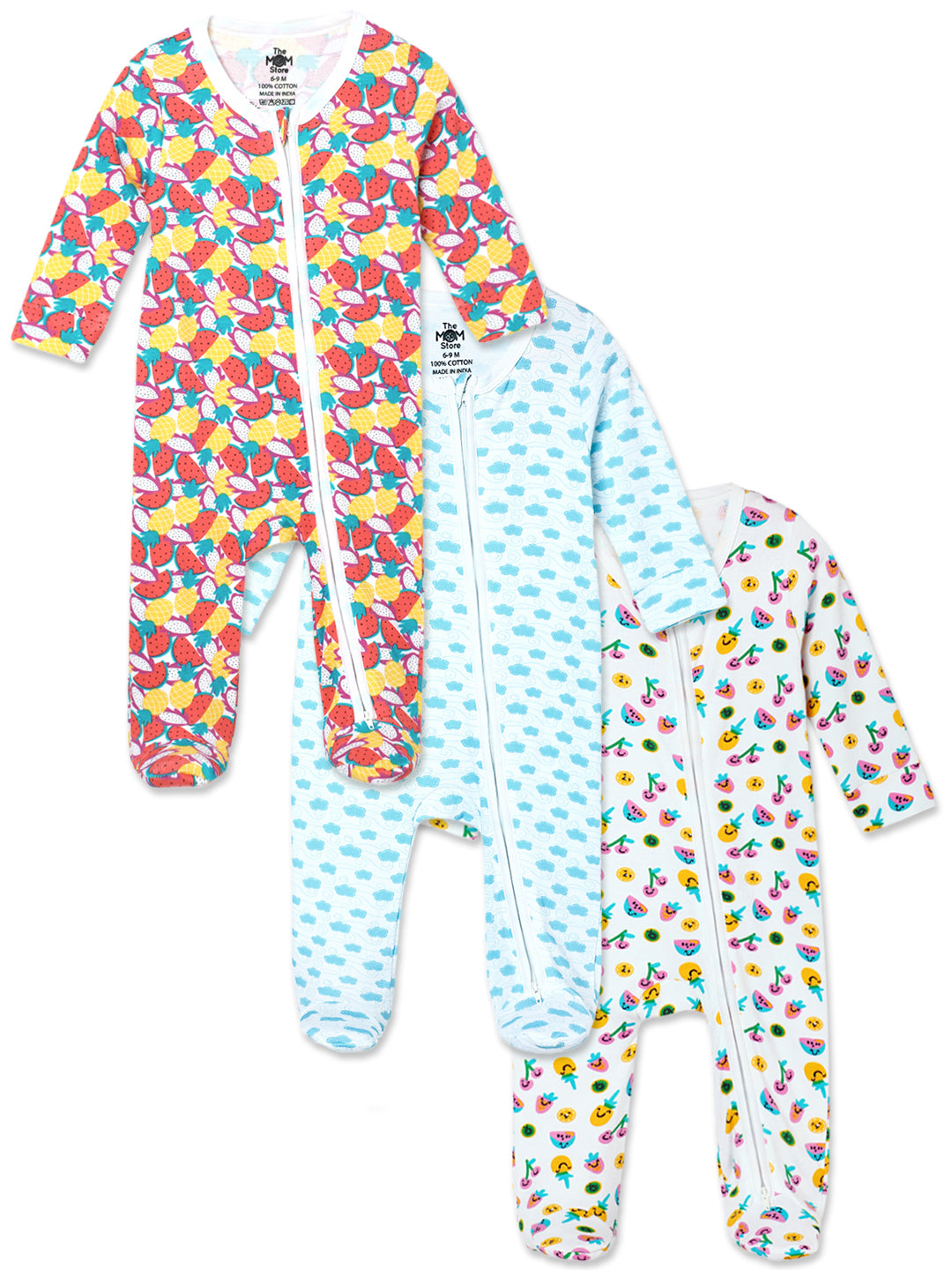 Baby Zipper Romper Combo of 3: Fruitilicious-Berry Bites-Happy Cloud