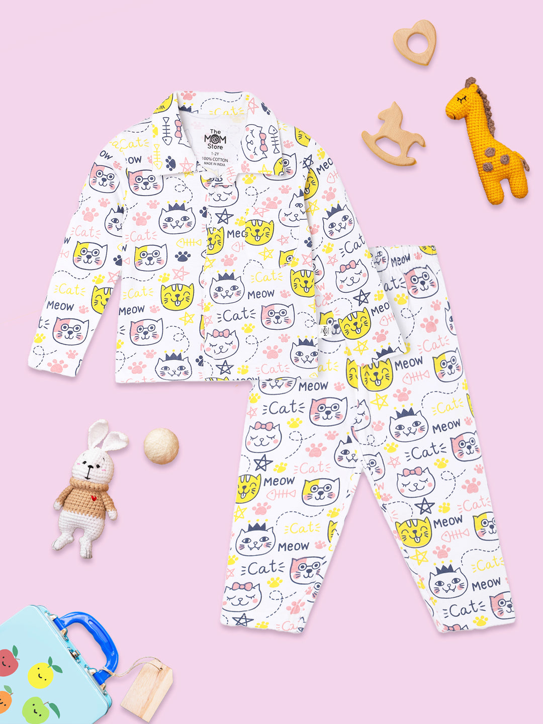 Baby and Kids Pajama Nightsuit Set - Meow Meow