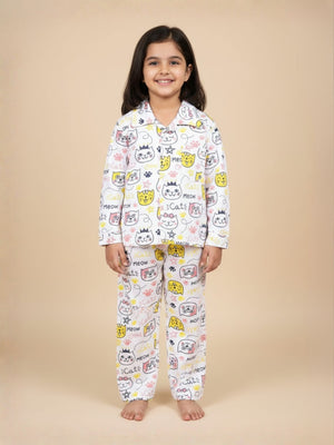 Baby and Kids Pajama Nightsuit Set - Meow Meow - The Mom Store