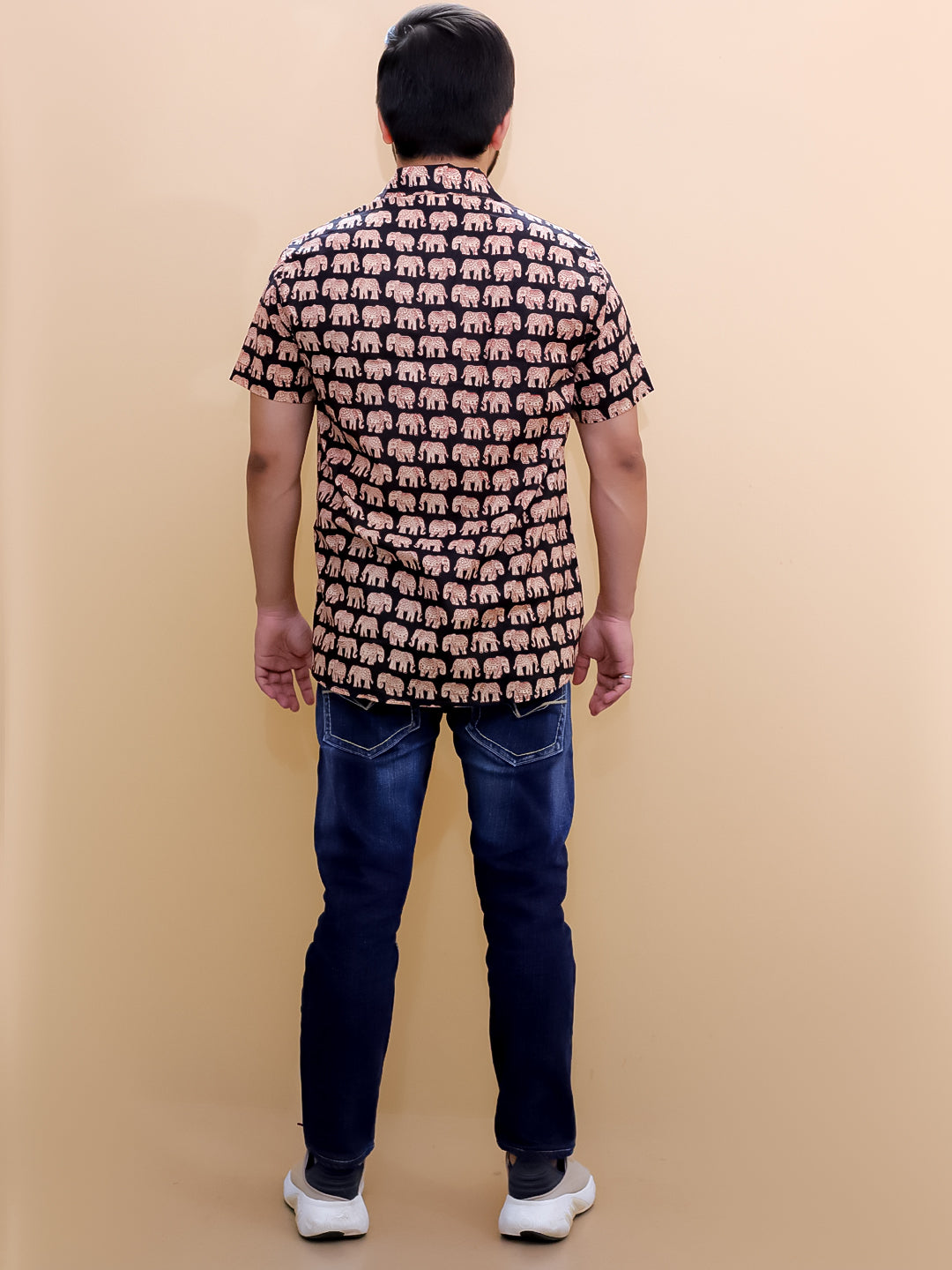 Twinning Combo-Black Elephant Print Mens Shirt with Black Elephant Print Boys Shirt